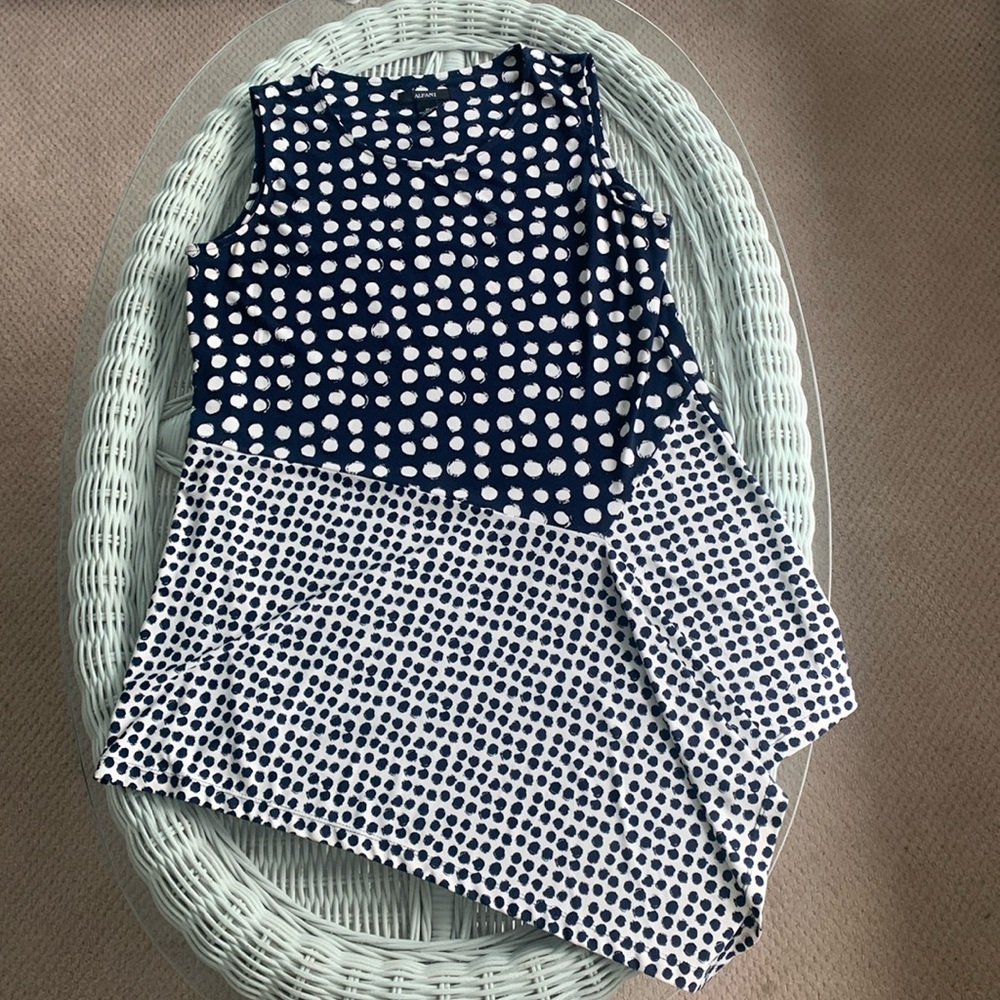 Asymmetrical blue polka dot tank